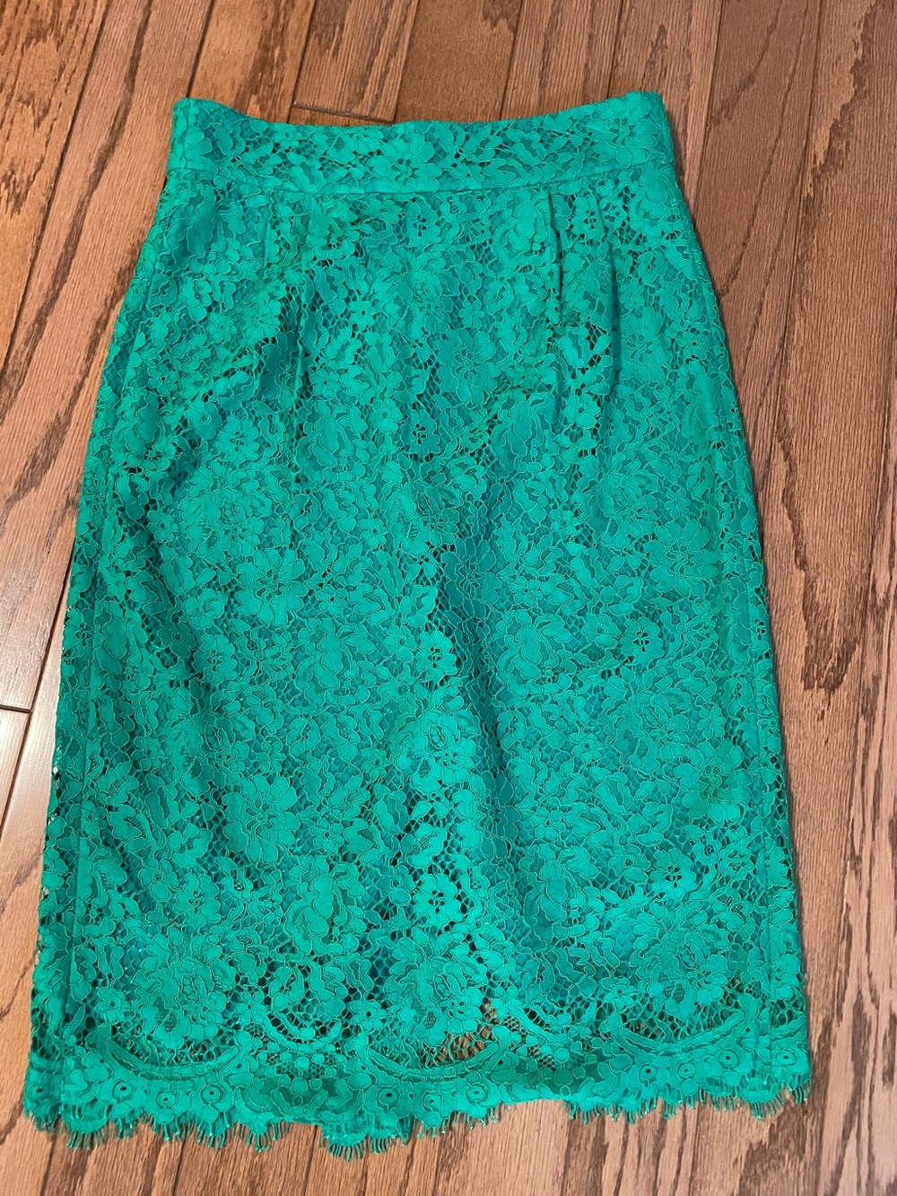 J.Crew Green Lace Pencil Skirt